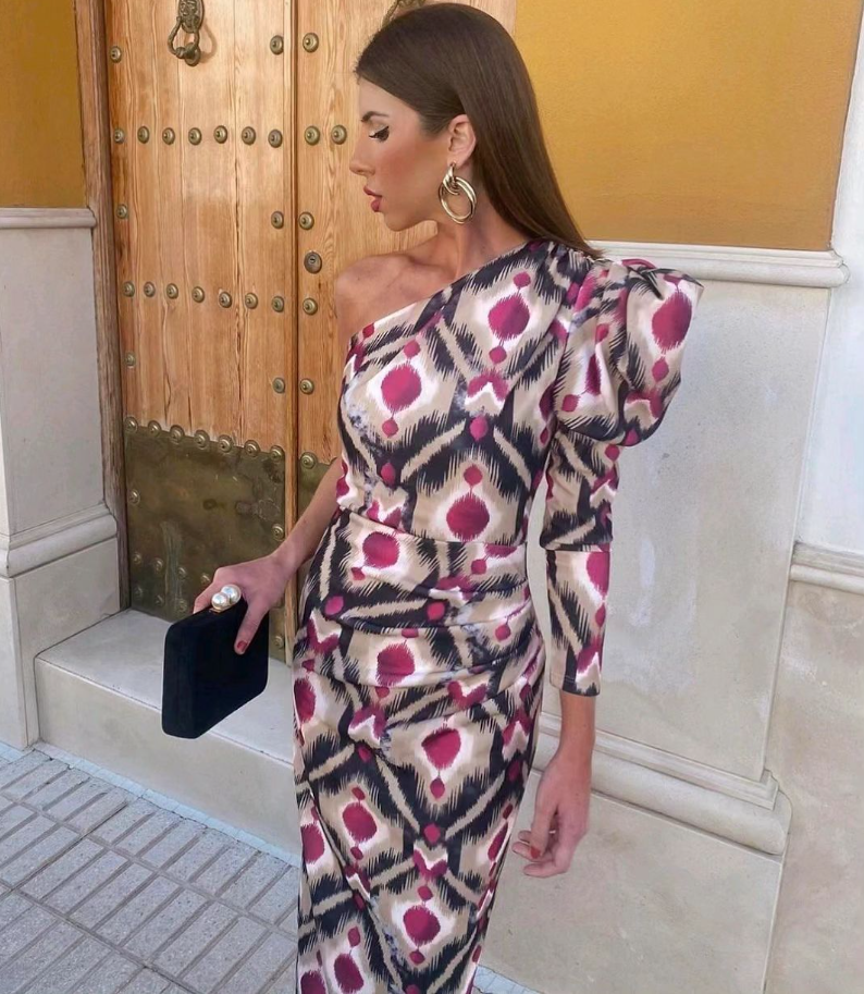 ALWINA I EIN-SCHULTER-MIDIKLEID