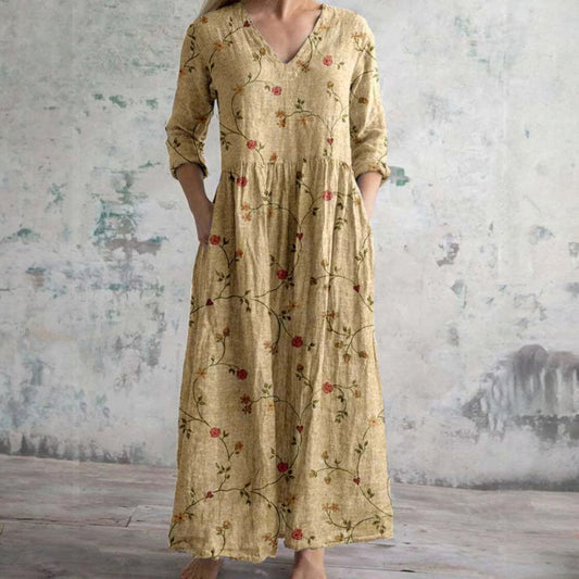 FENNA I RETRO GEBLÜMTES MAXIKLEID