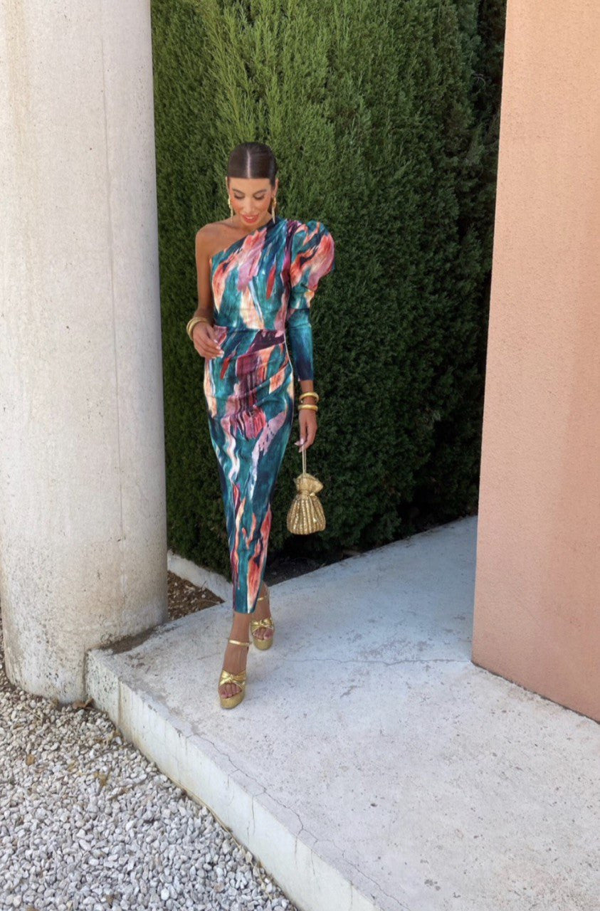 ALWINA I EIN-SCHULTER-MIDIKLEID