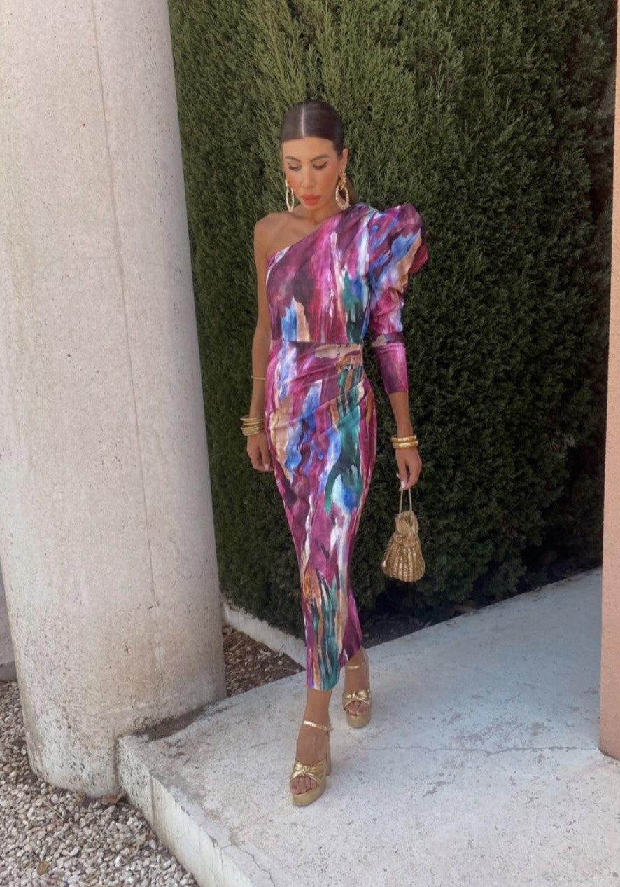 ALWINA I EIN-SCHULTER-MIDIKLEID