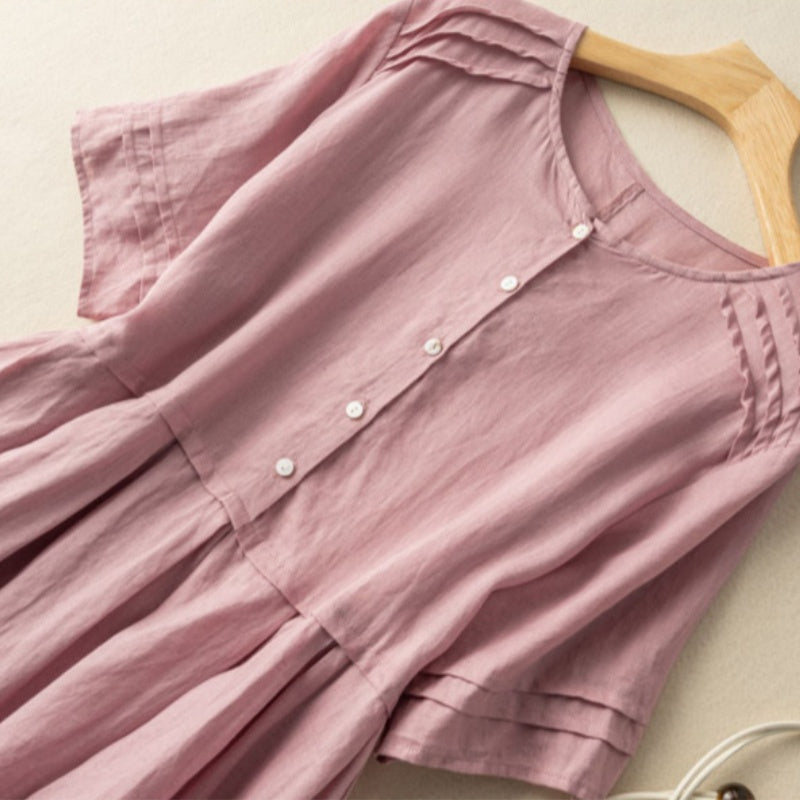 ELIN I KURZÄRMELIGES LEINENKLEID