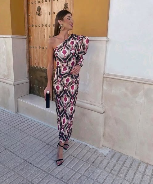 ALWINA I EIN-SCHULTER-MIDIKLEID